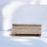 Handmade Indian Furniture Solid Hard Wood Carved Blanket Box Brown
